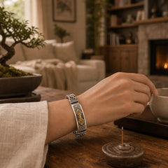 Vajra Dorje Twisted Braided Pattern Copper Balance Bracelet featuring Vajra, Copper