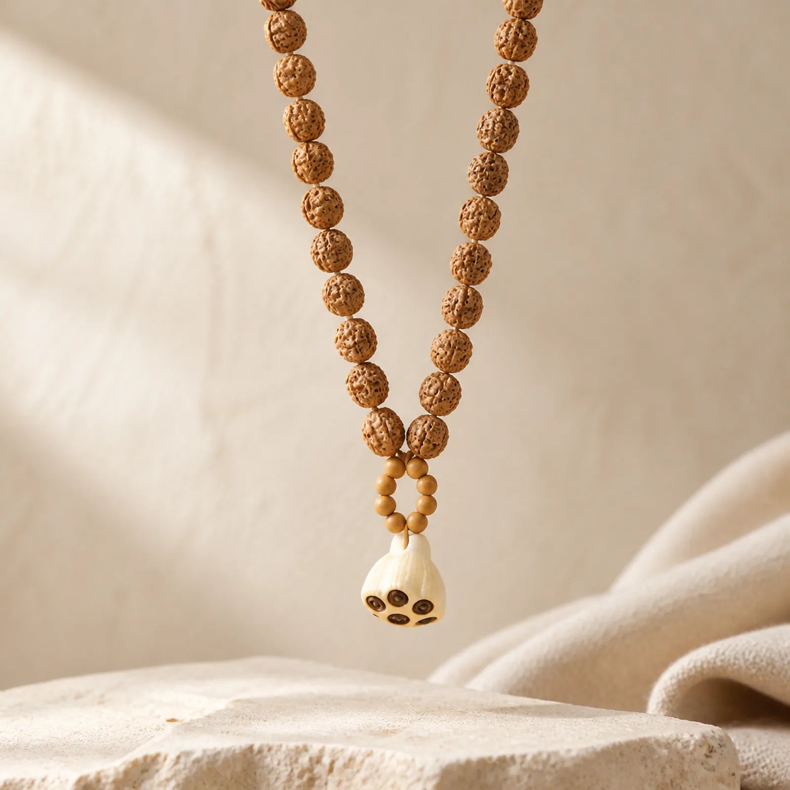 Vajra Seed Hand-Polished Lotus Pod Pendant Tactile Meditation Beads Decorations featuring Vajra, Lotus, Zen