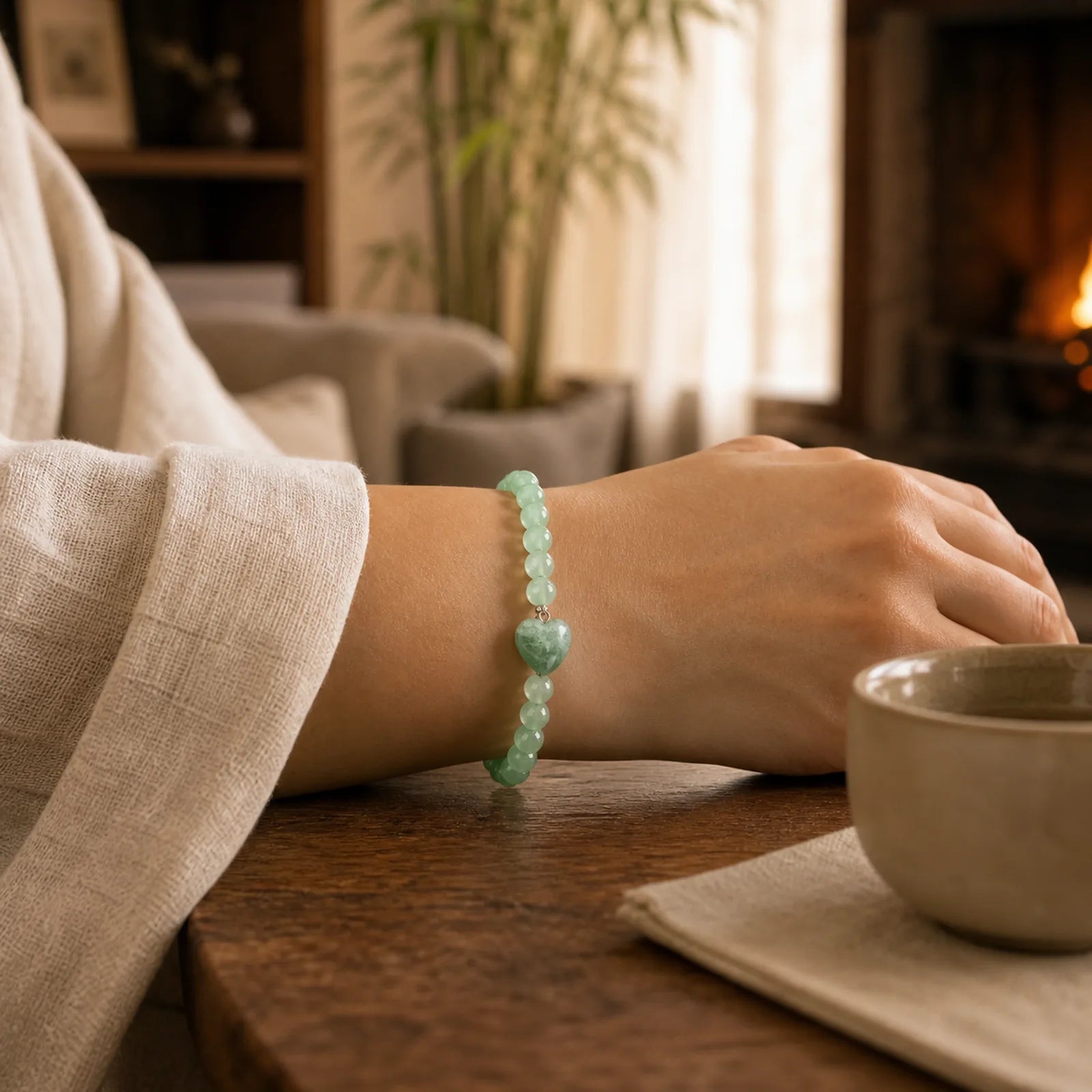 Various Crystal Green Aventurine Love Heart Balance Bracelet featuring Green Aventurine, White Jade, Jade