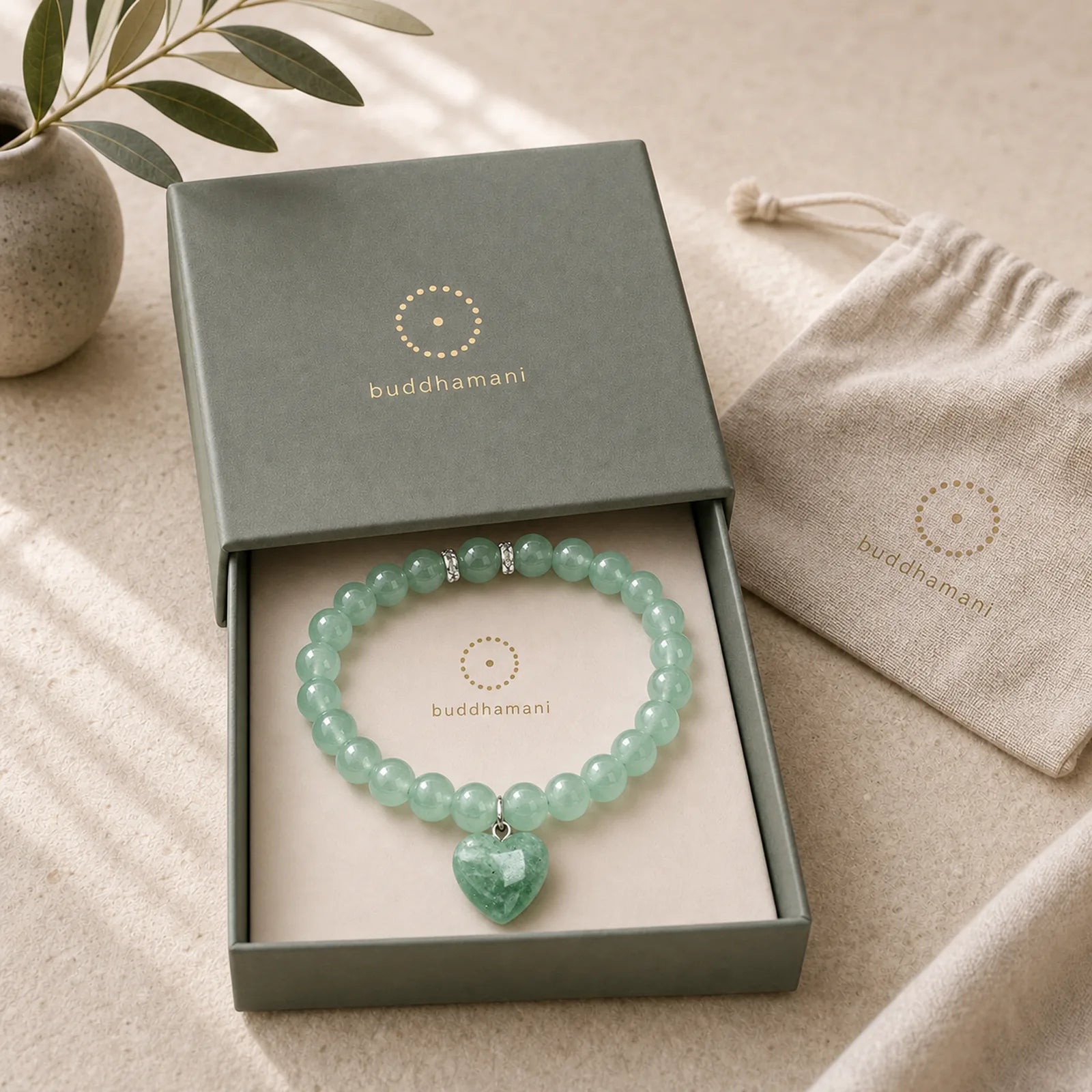 Various Crystal Green Aventurine Love Heart Balance Bracelet featuring Green Aventurine, White Jade, Jade