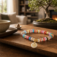 Various Crystal Peace Buckle Auspicious Bracelet featuring Peace Buckle, Strawberry Quartz, Copper