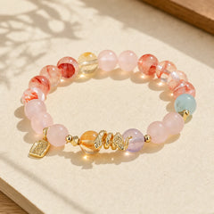Various Crystal Pink Crystal Amethyst Year Of The Snake Lucky Bracelet featuring Pink Crystal, Amethyst, Citrine