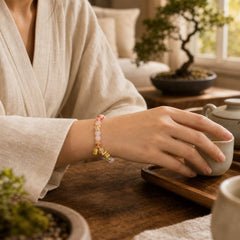 Various Crystal Pink Crystal Amethyst Year Of The Snake Lucky Bracelet featuring Pink Crystal, Amethyst, Citrine