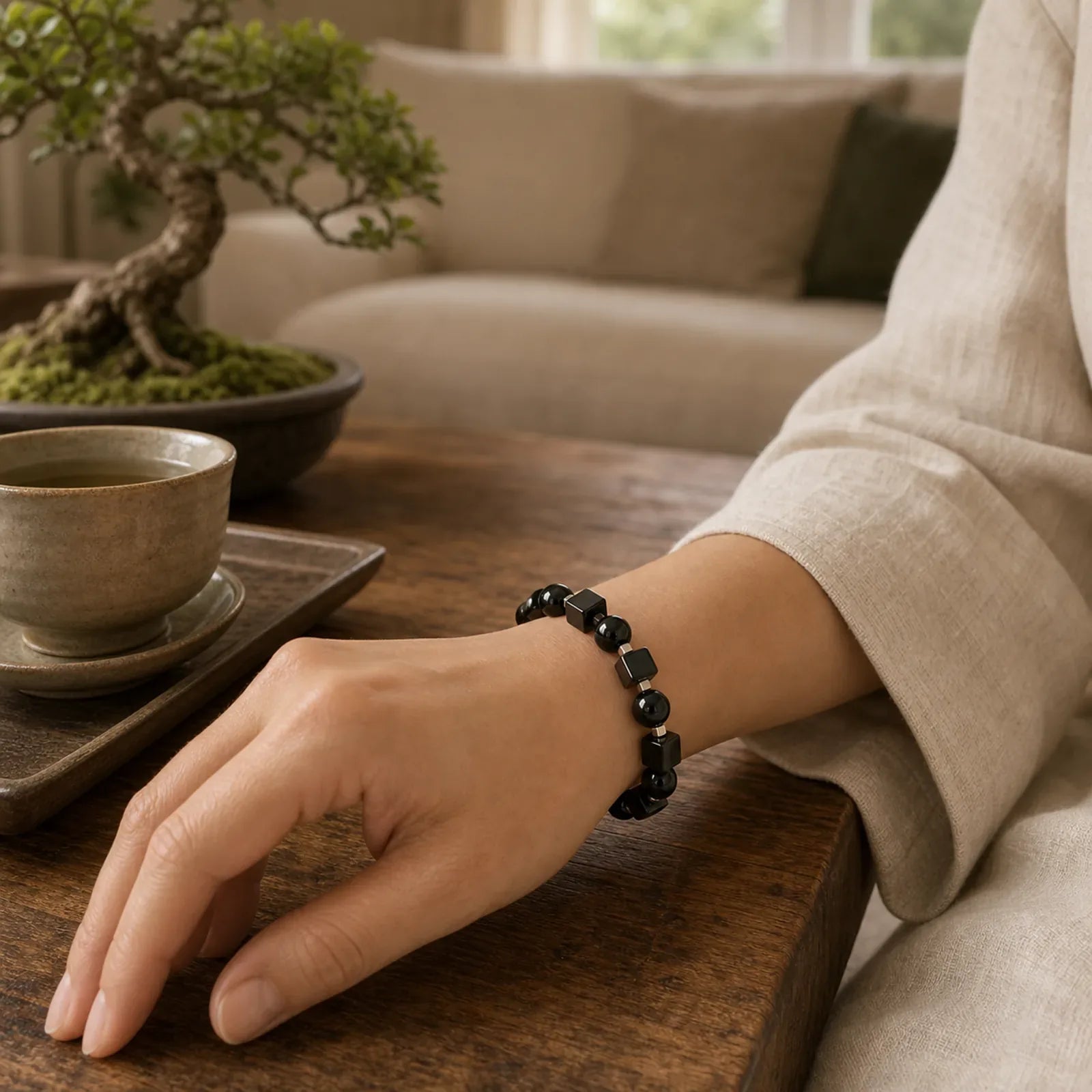 Various Crystals Black Obsidian Purification Bracelet featuring Black Obsidian, Sodalite, White Turquoise