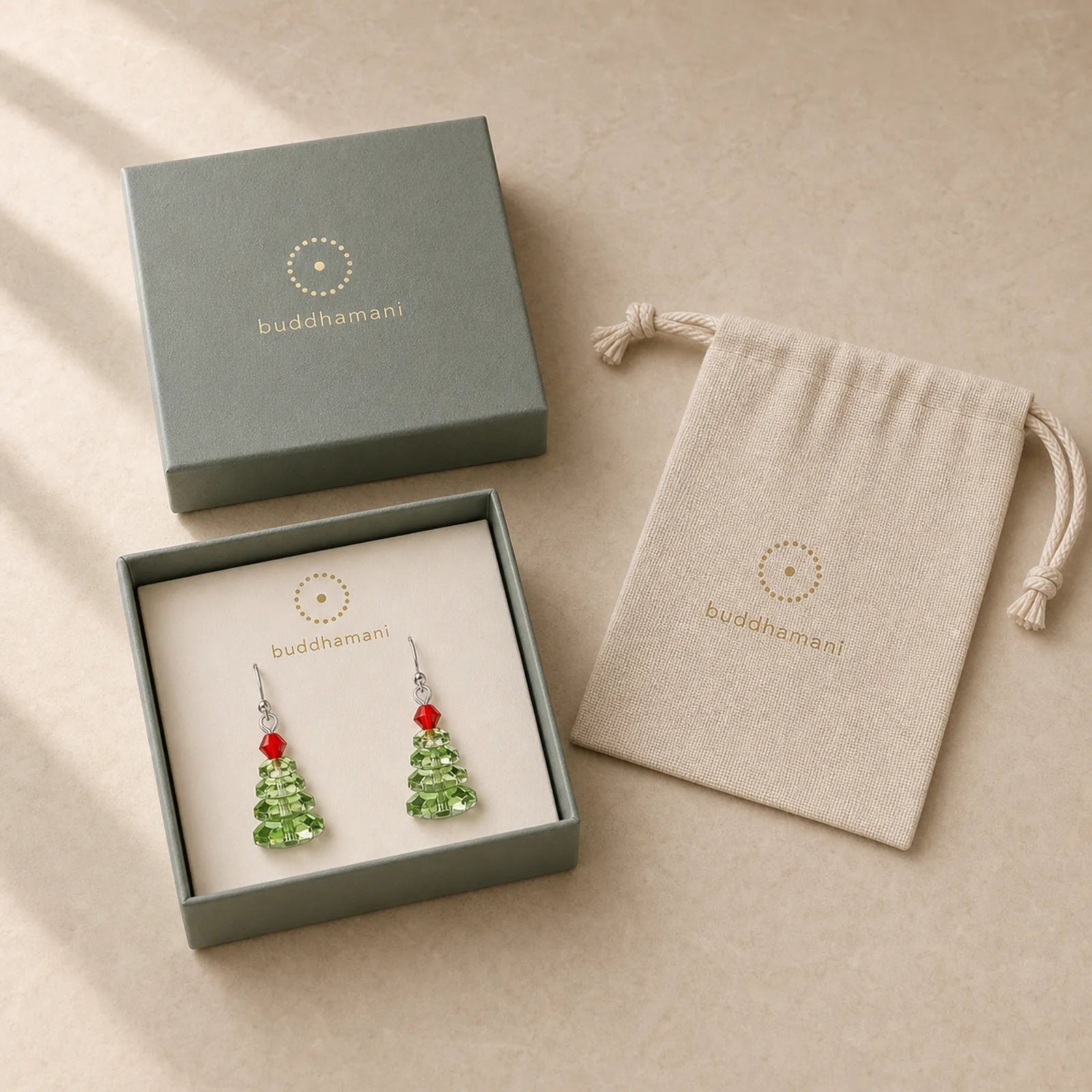 Various Crystals Christmas Tree Amethyst Peace Healing Drop Earrings featuring Amethyst