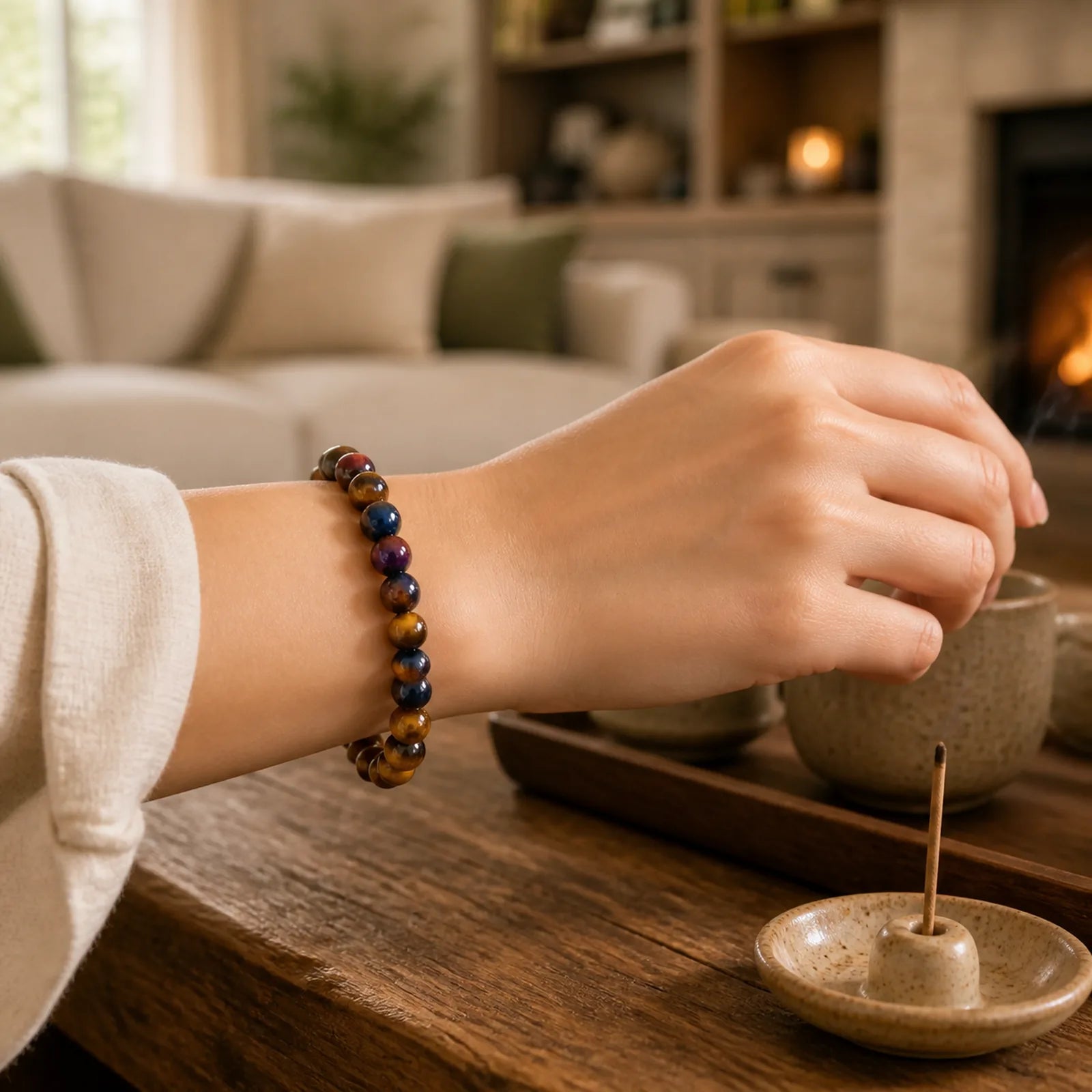 Various Tiger Eye Confidence Bracelet featuring Tiger Eye, Purple Tiger Eye, Red Tiger Eye