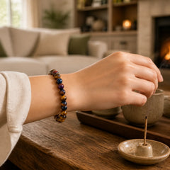 Various Tiger Eye Confidence Bracelet featuring Tiger Eye, Purple Tiger Eye, Red Tiger Eye