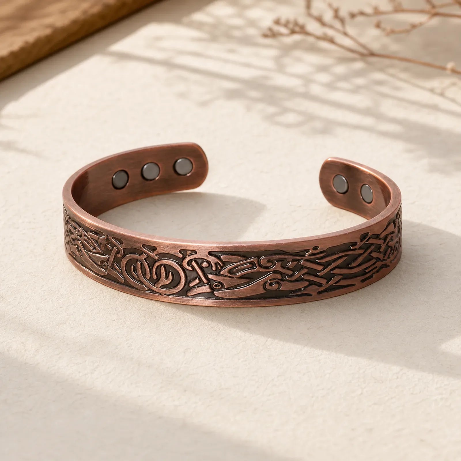 Viking Birds Magnetic Copper Adjustable Cuff Bracelet Bangle featuring Copper