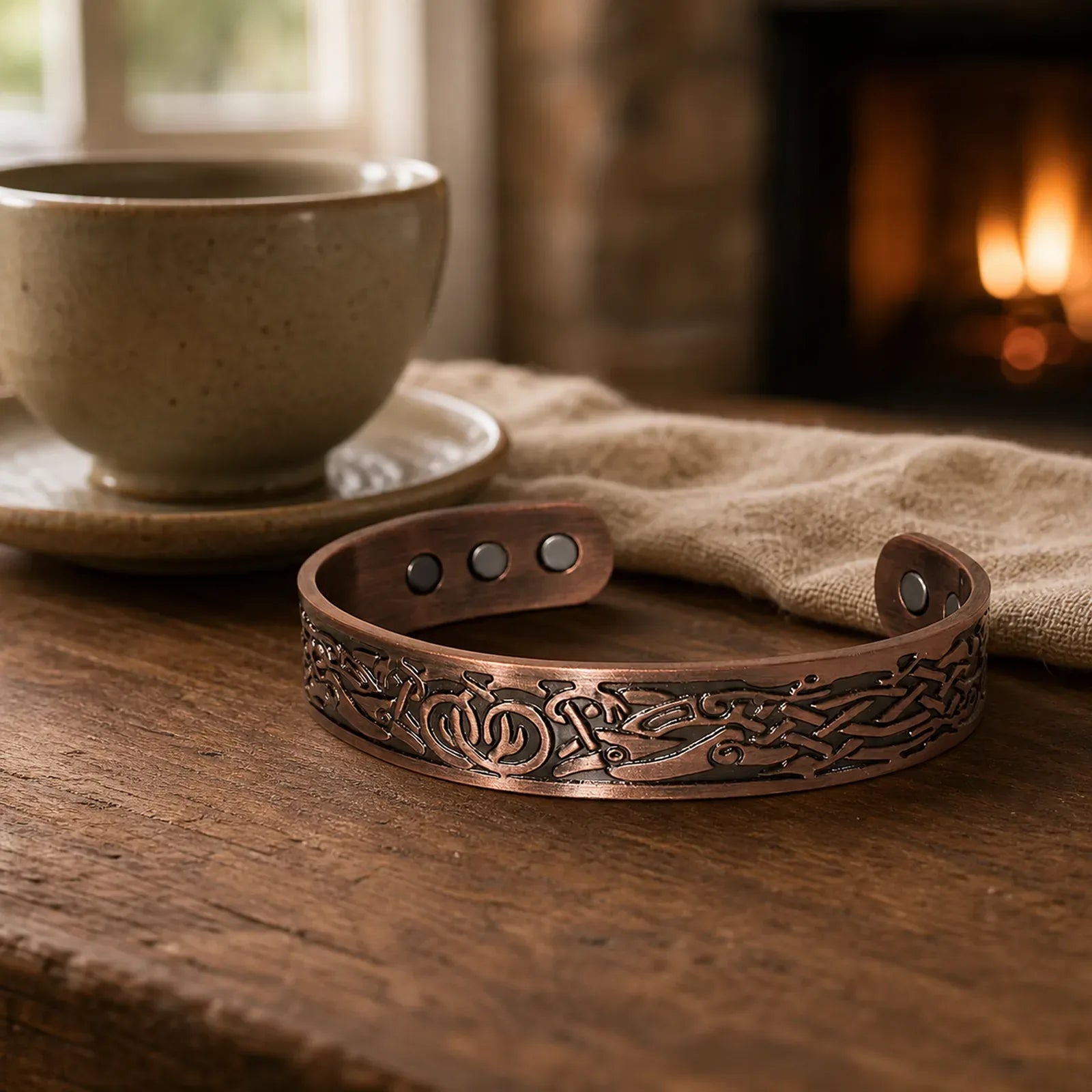 Viking Birds Magnetic Copper Adjustable Cuff Bracelet Bangle featuring Copper