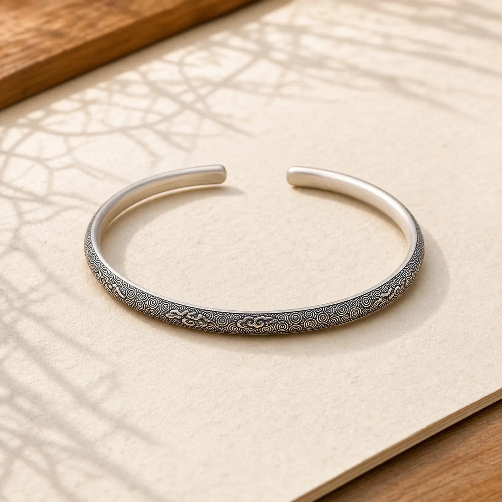 Vintage 999 Sterling Silver Auspicious Clouds Design Luck Bracelet Bangle featuring Silver