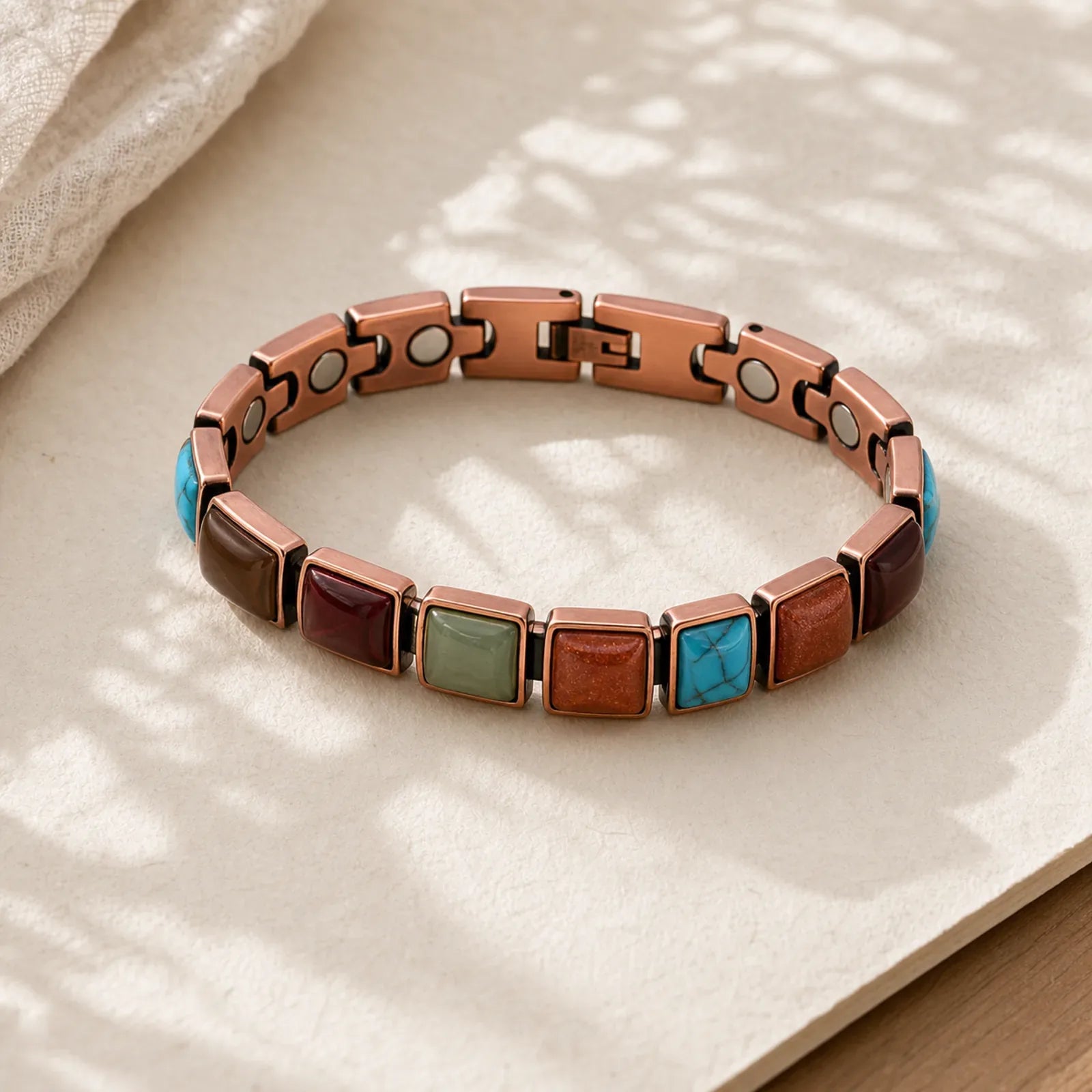 Vintage Copper Inlaid Turquoise Balance Magnetic Bracelet featuring Copper, Turquoise