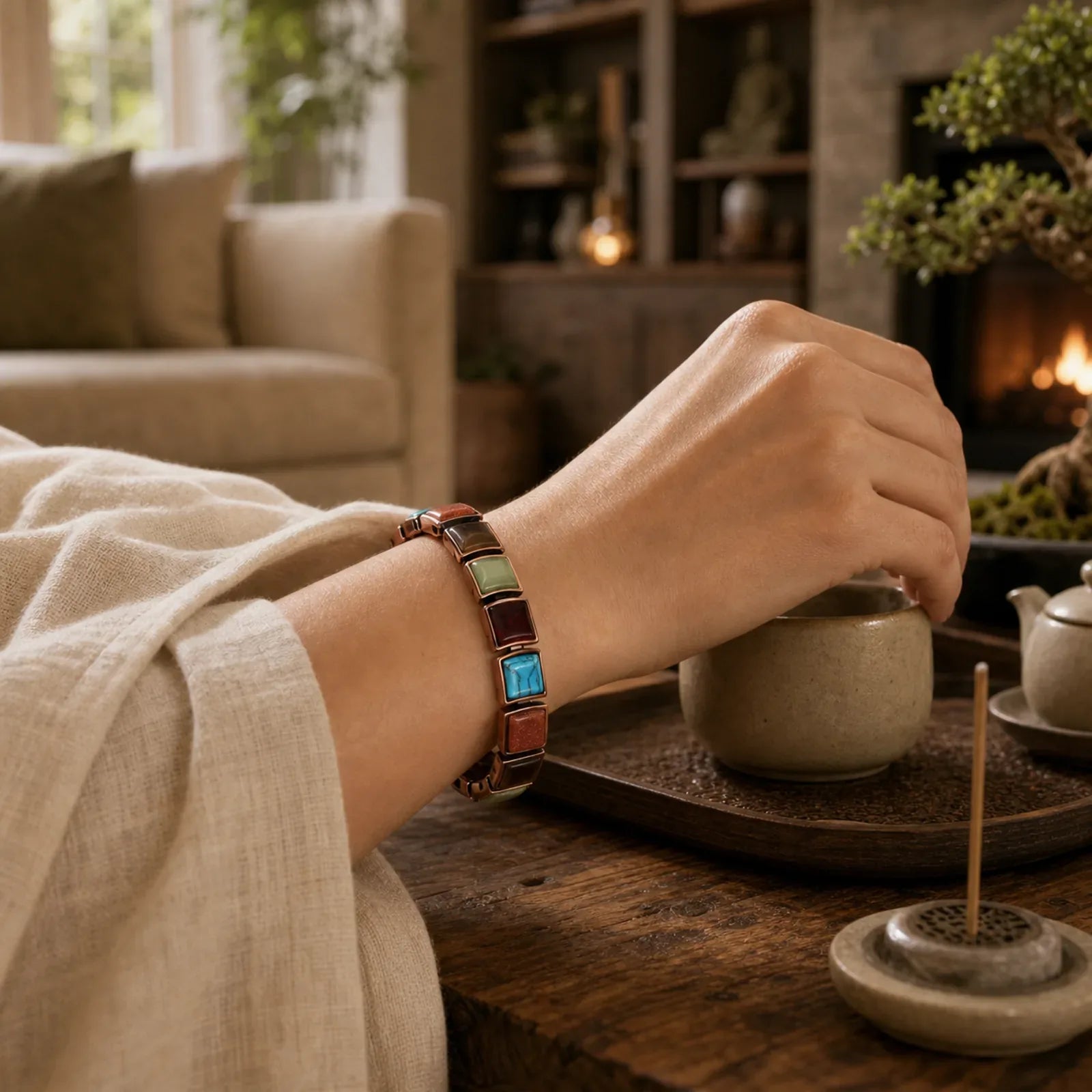 Vintage Copper Inlaid Turquoise Balance Magnetic Bracelet featuring Copper, Turquoise