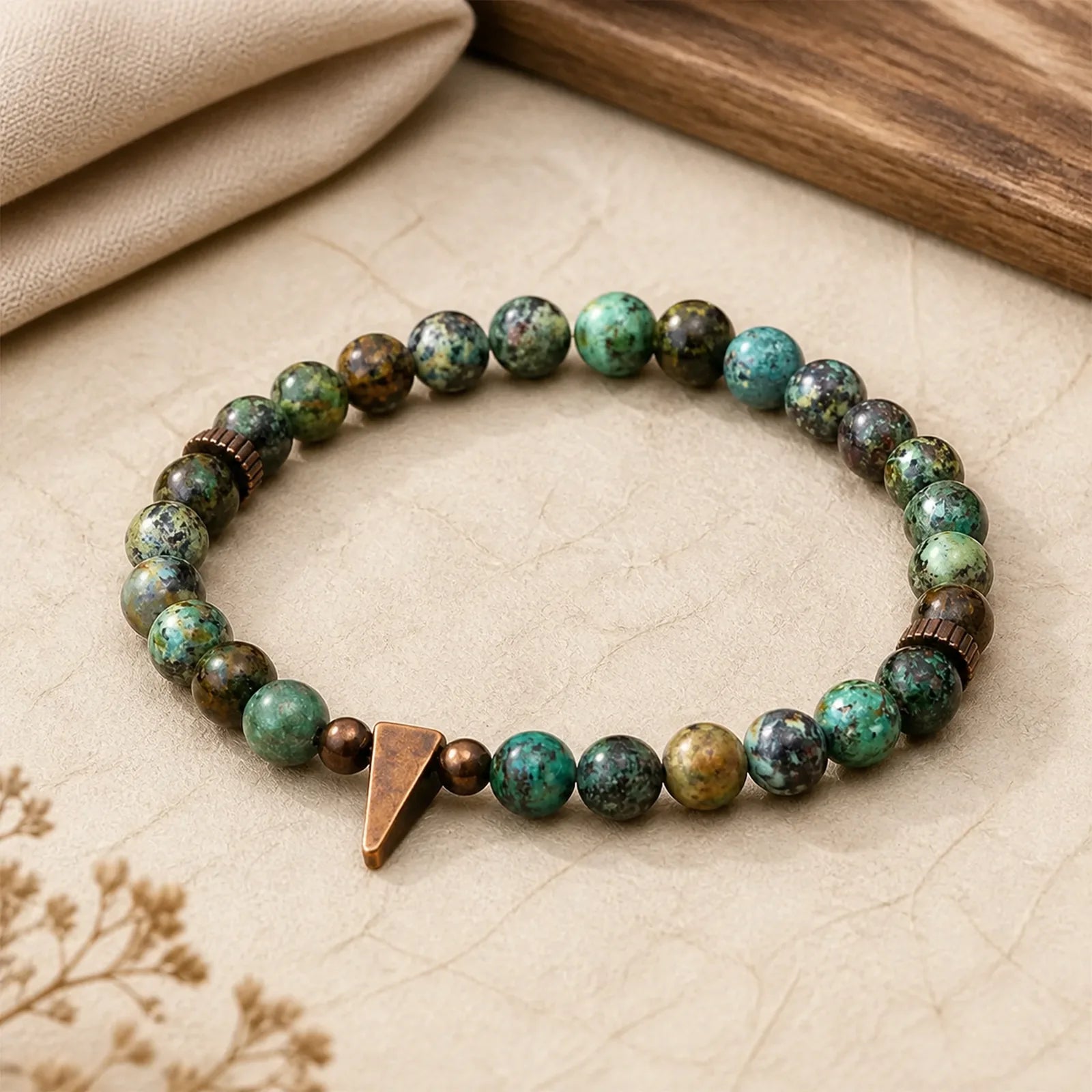 Vintage Distressed Design Turquoise Copper Balance Bracelet featuring Turquoise, Copper