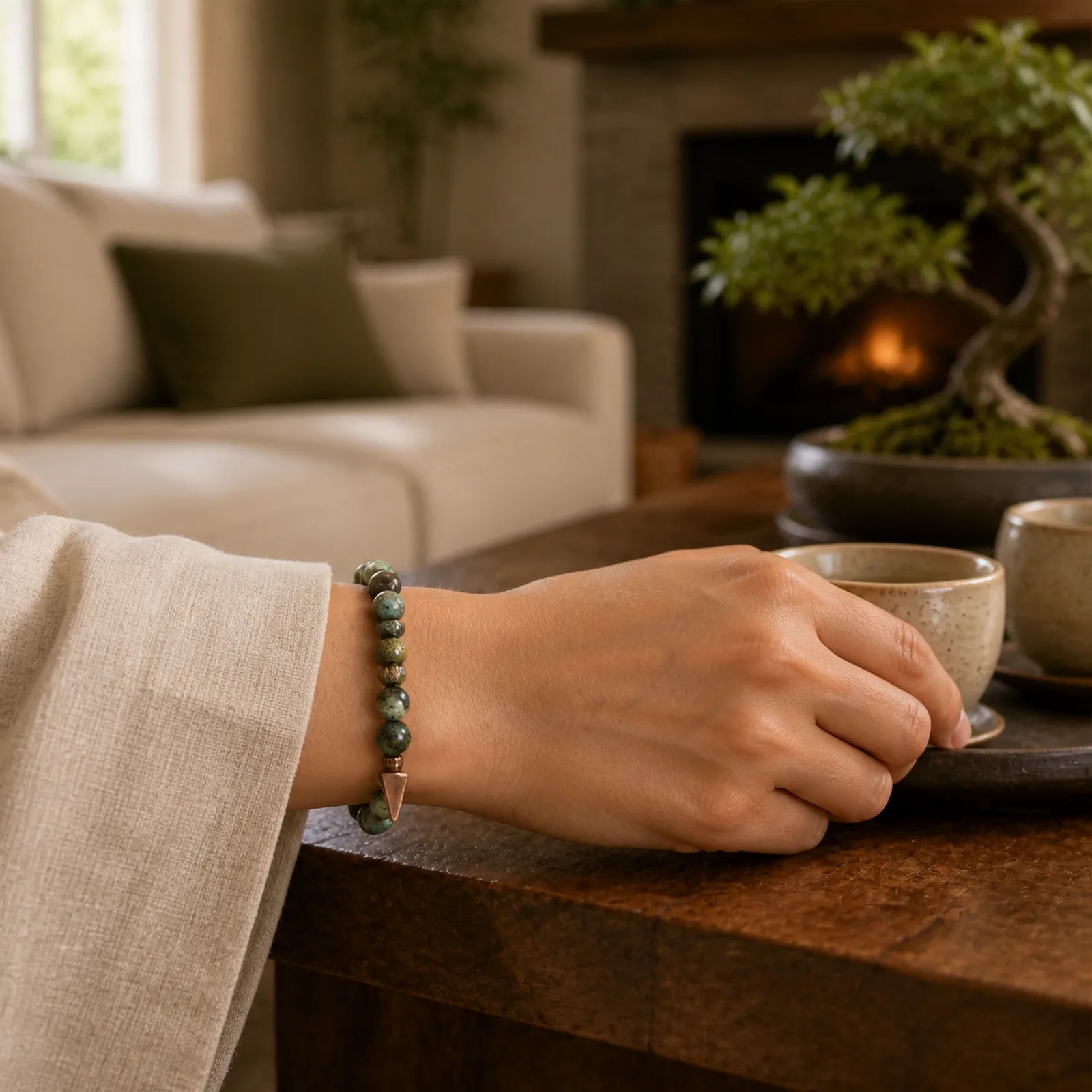 Vintage Distressed Design Turquoise Copper Balance Bracelet featuring Turquoise, Copper