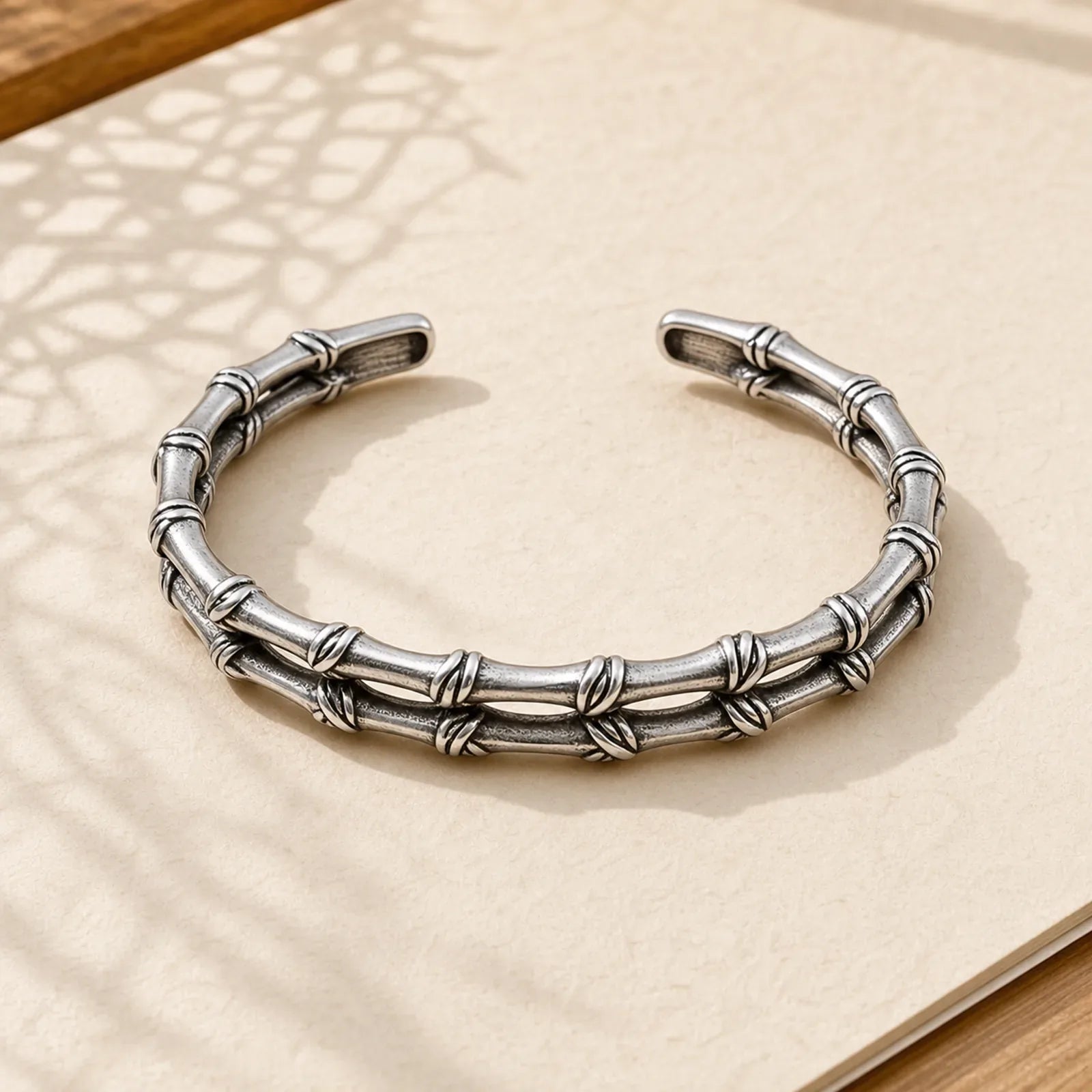 Vintage Double Layer Bamboo Pattern Luck Cuff Bracelet Bangle featuring Bamboo, Copper