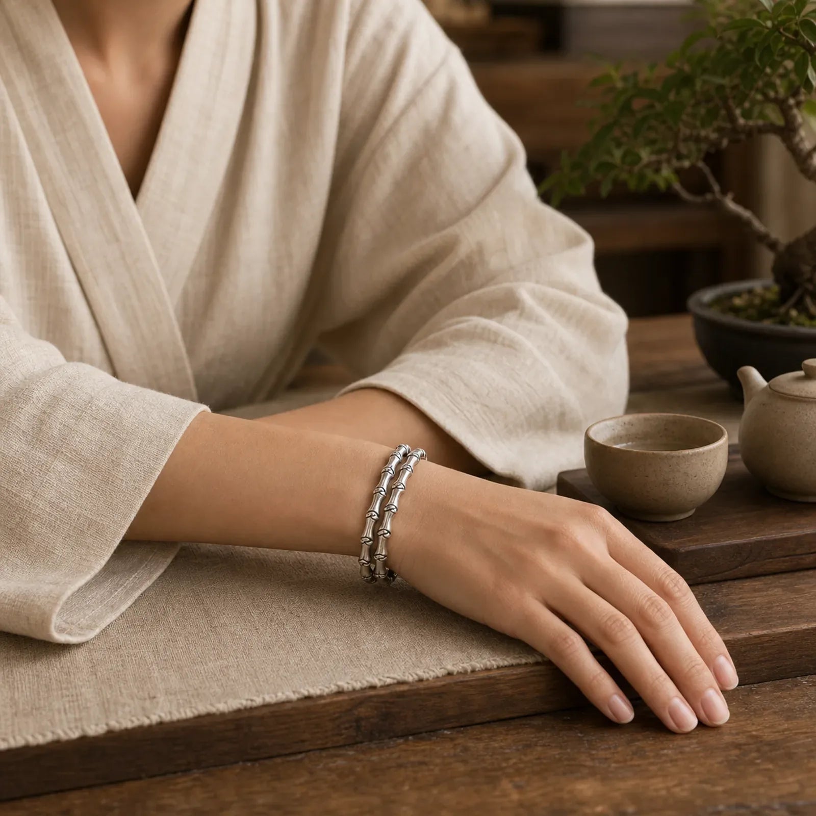 Vintage Double Layer Bamboo Pattern Luck Cuff Bracelet Bangle featuring Bamboo, Copper