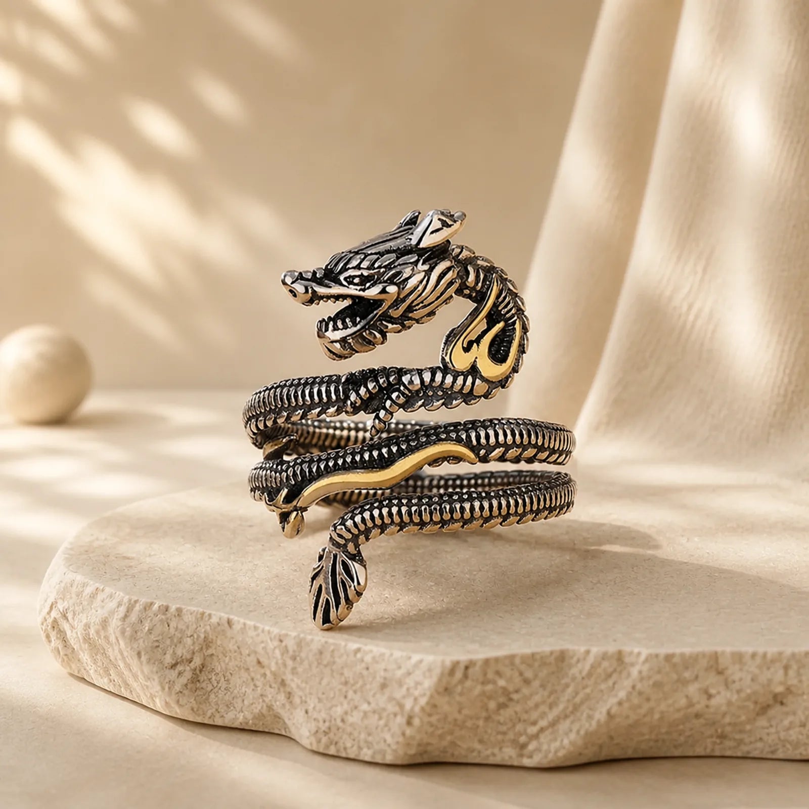 Vintage Dragon Pattern Copper Strength Ring featuring Dragon, Copper, The Phoenix