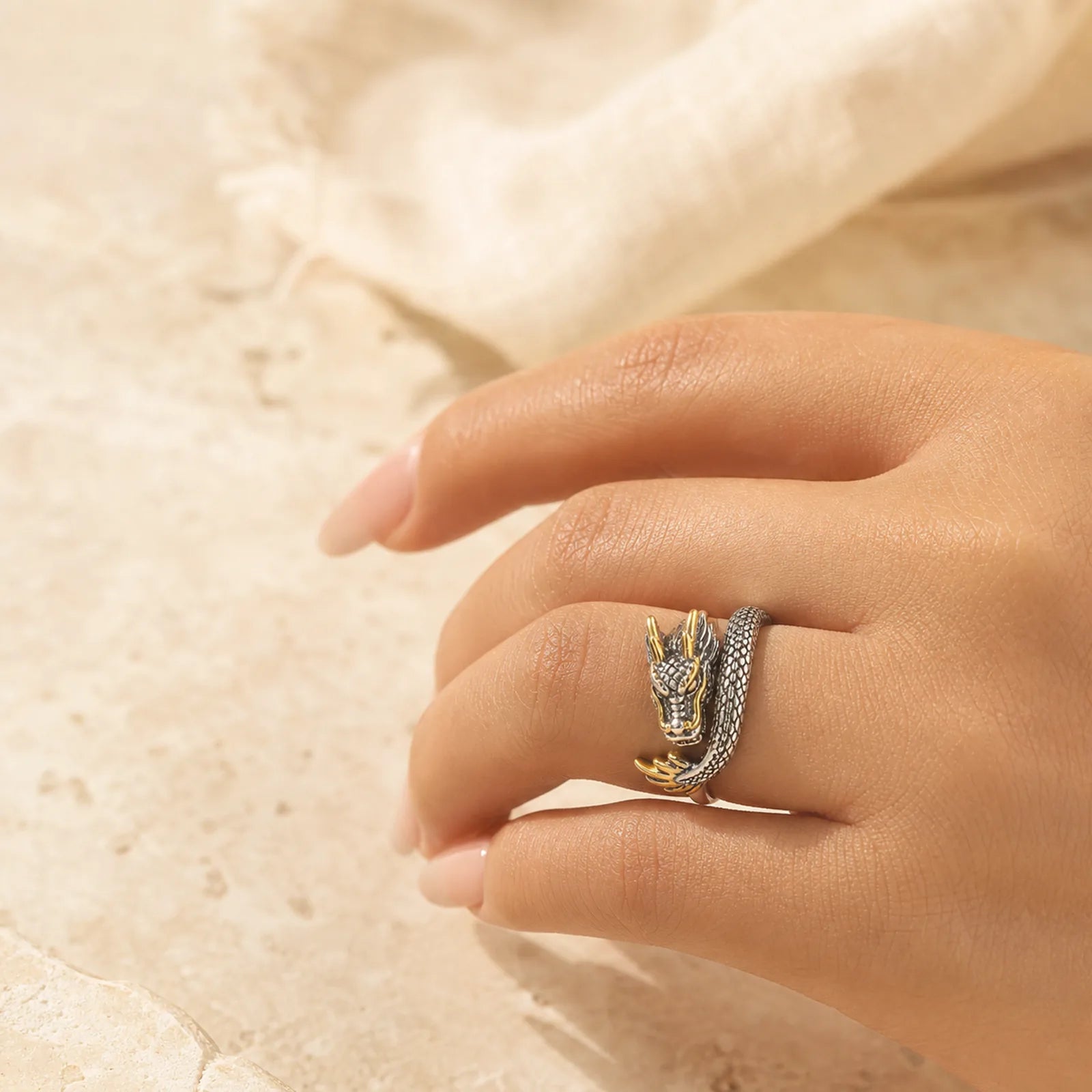Vintage Dragon Pattern Protection Ring featuring Dragon, The Phoenix, Phoenix