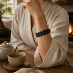 Vintage Ebony Wood Texture Peace Couple Bracelet featuring Ebony Wood, Ebony