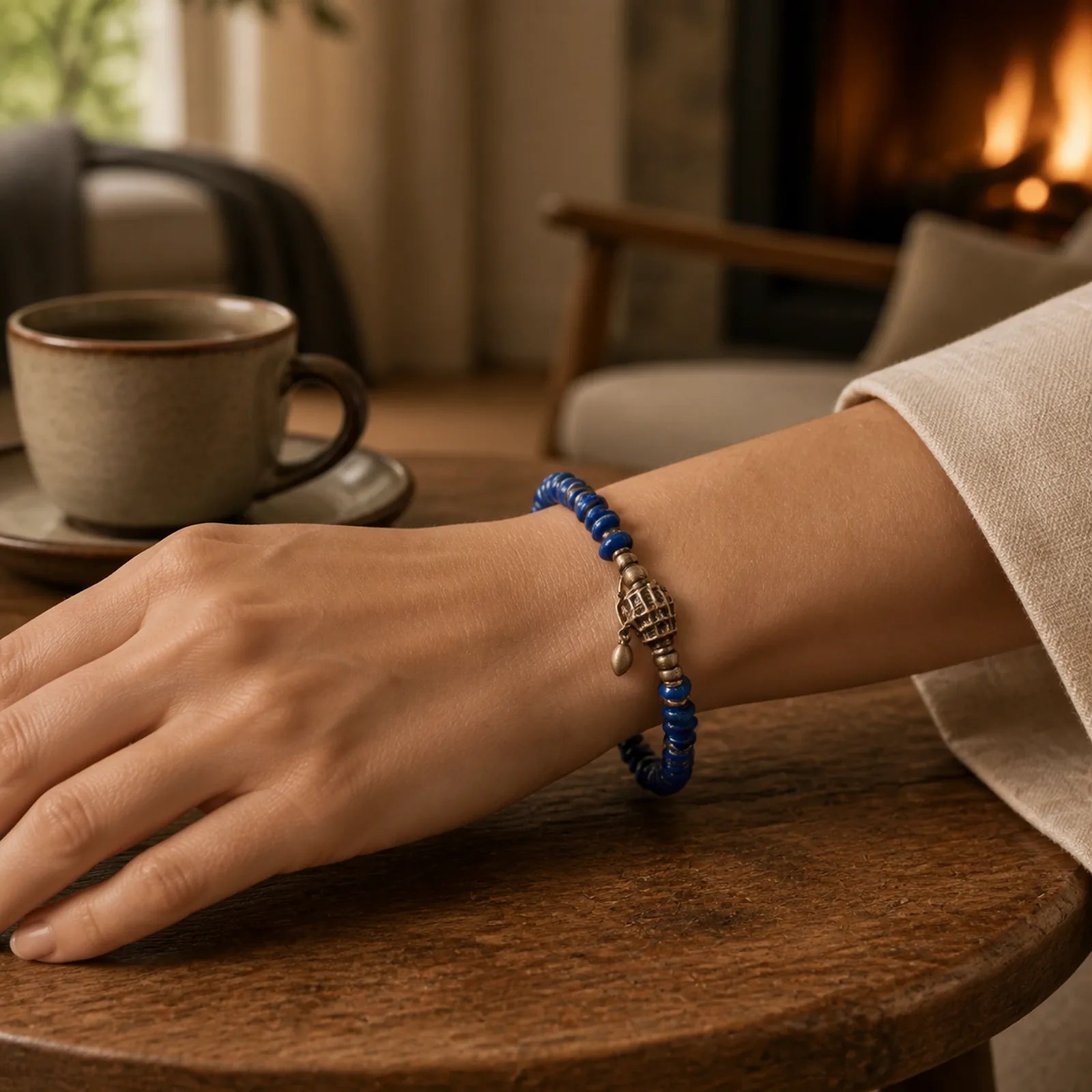 Vintage Irregular Shape Design Lazurite Positive Bracelet featuring Lapis Lazuli (Lazurite), Copper
