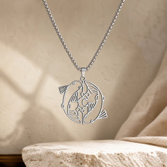 Vintage Koi Fish Hollow Design Stainless Steel Luck Necklace Pendant featuring Koi Fish, Yin Yang Symbol
