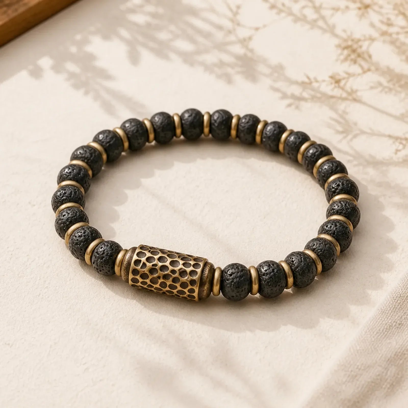 Vintage Lava Rock Beads Calm Copper Bracelet featuring Lava Rock, Copper