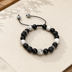 Vintage Lava Rock Black Obsidian Picasso Jasper Beads Support Rope Bracelet featuring Lava Rock, Black Obsidian, Picasso Jasper