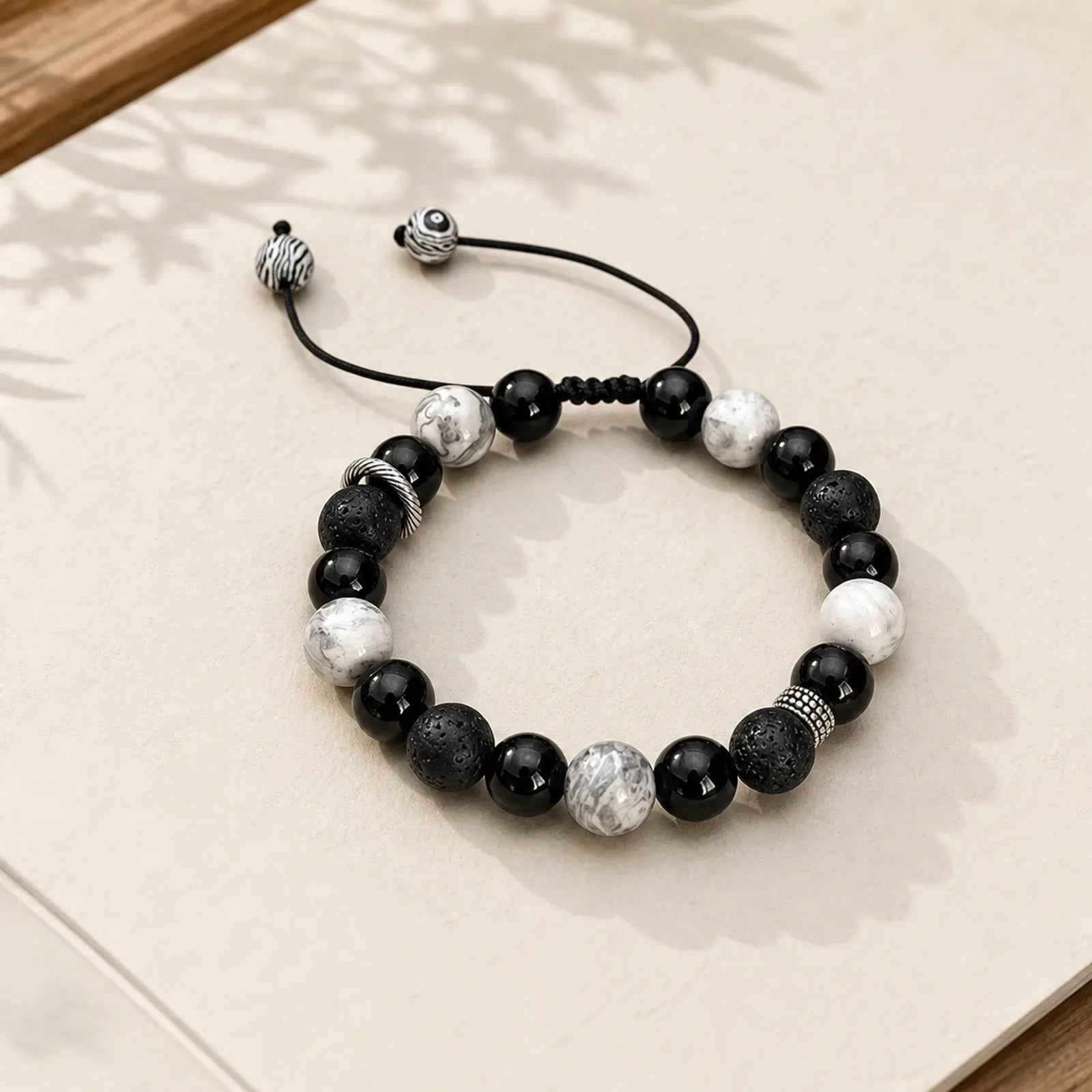 Vintage Lava Rock Black Obsidian Picasso Jasper Beads Support Rope Bracelet featuring Lava Rock, Black Obsidian, Picasso Jasper