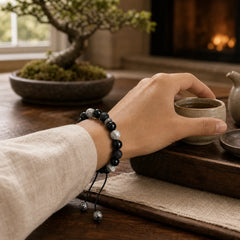 Vintage Lava Rock Black Obsidian Picasso Jasper Beads Support Rope Bracelet featuring Lava Rock, Black Obsidian, Picasso Jasper