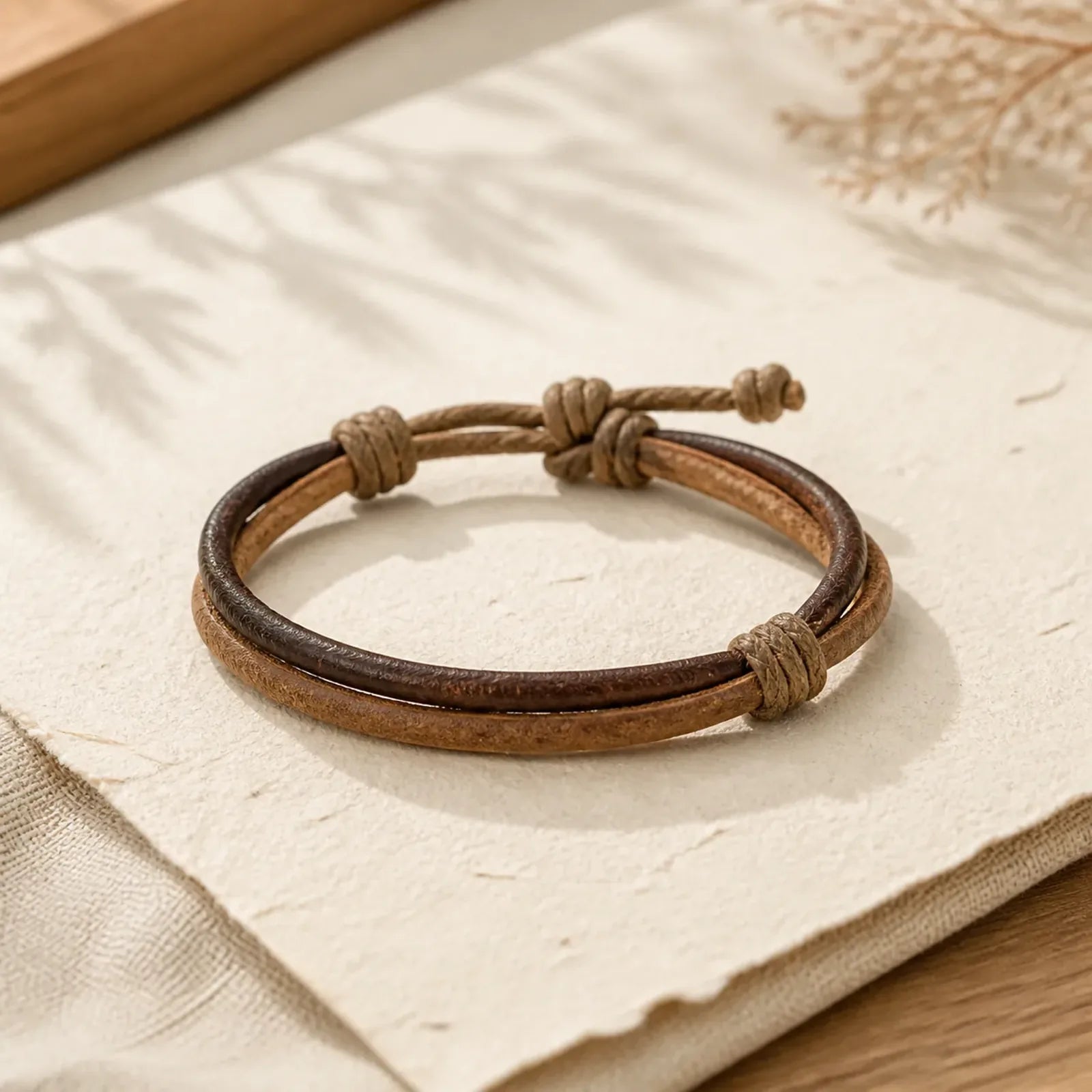 Vintage Leather Hand-woven Hemp Rope Strength Bracelet featuring