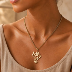 Vintage OM Symbol geometry Design Stainless Steel Connection Necklace Pendant featuring Om Symbol, Om