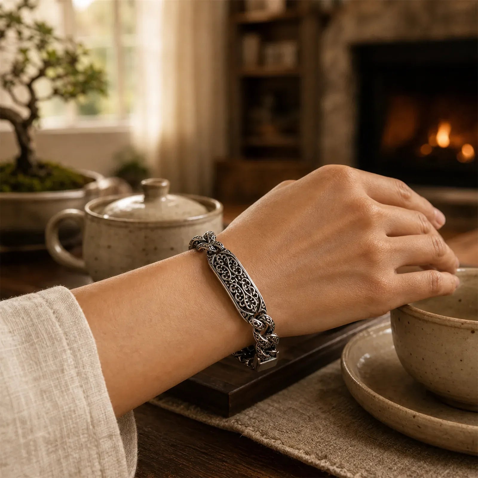 Vintage Patterns Engraved Healing Bracelet featuring Copper