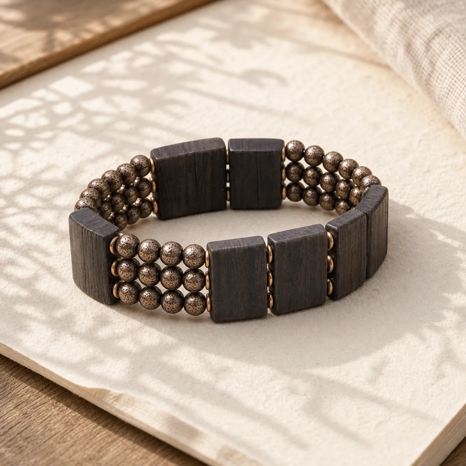 Vintage Peace Ebony Wood Copper Beads Balance Bracelet featuring Ebony Wood, Ebony, Copper