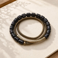 Vintage Peace Tibetan Ebony Wood Beads Copper Multilayered Healing Bracelet featuring Ebony Wood, Ebony, Copper