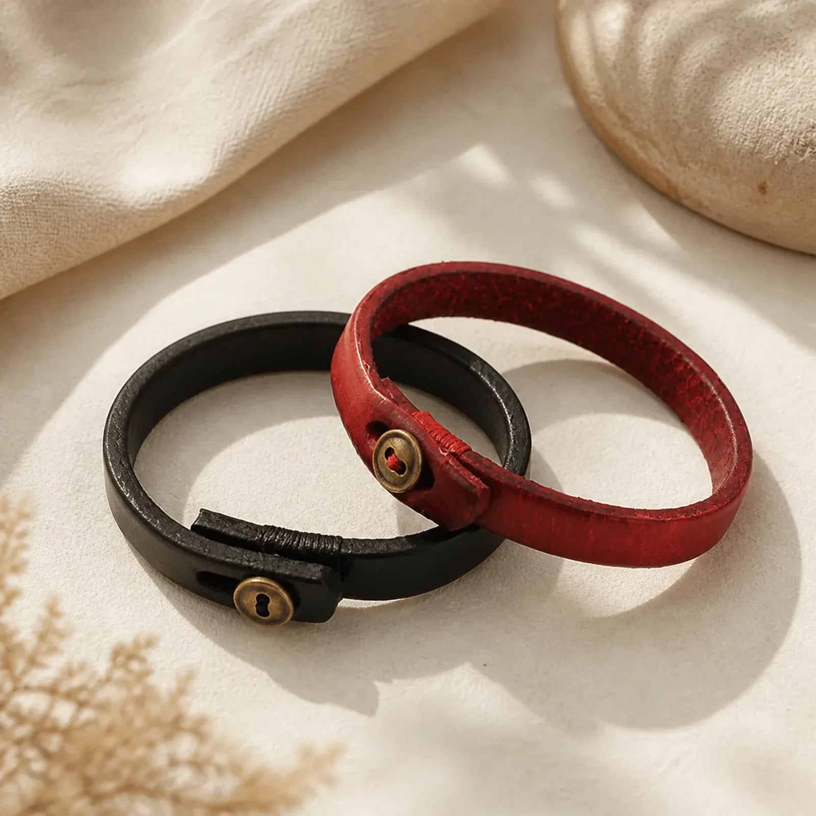 Vintage Plain Leather Button Buckle Confidence Bracelet featuring