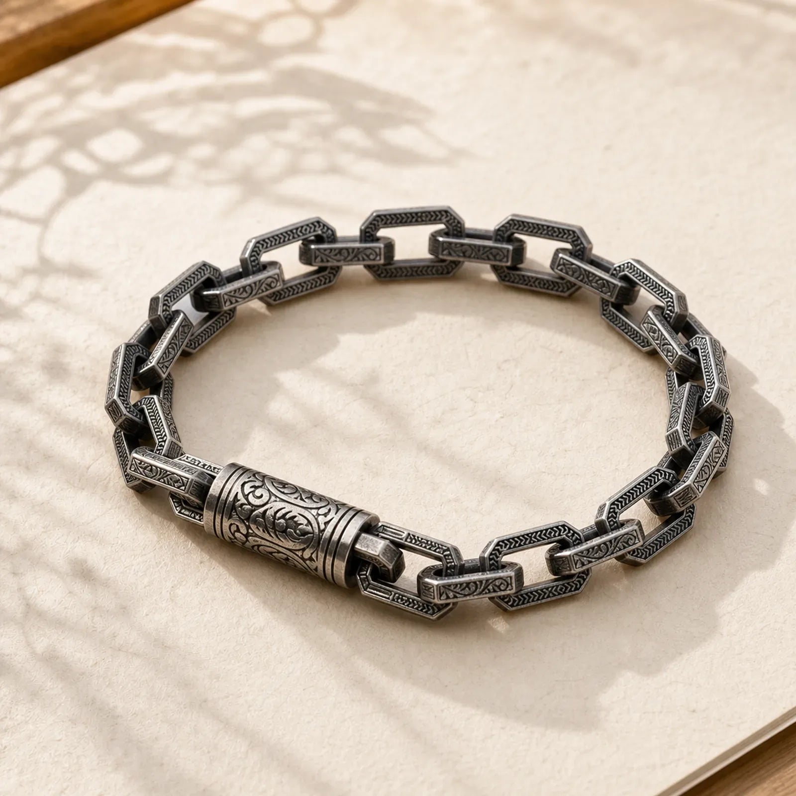 Vintage Tang Dynasty Flower Design Engraved Luck Energy Bracelet featuring Tang Dynasty Flower Design, Lotus, Copper