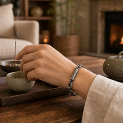 Vintage Tang Dynasty Flower Design Engraved Luck Energy Bracelet featuring Tang Dynasty Flower Design, Lotus, Copper