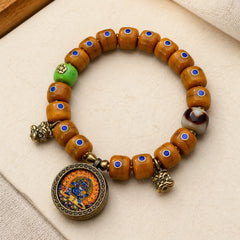 Vintage Tibetan Bone Beads Braided Rope Positive Balance Bracelet featuring Lapis Lazuli (Lazurite), Copper