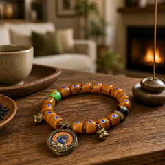 Vintage Tibetan Bone Beads Braided Rope Positive Balance Bracelet featuring Lapis Lazuli (Lazurite), Copper