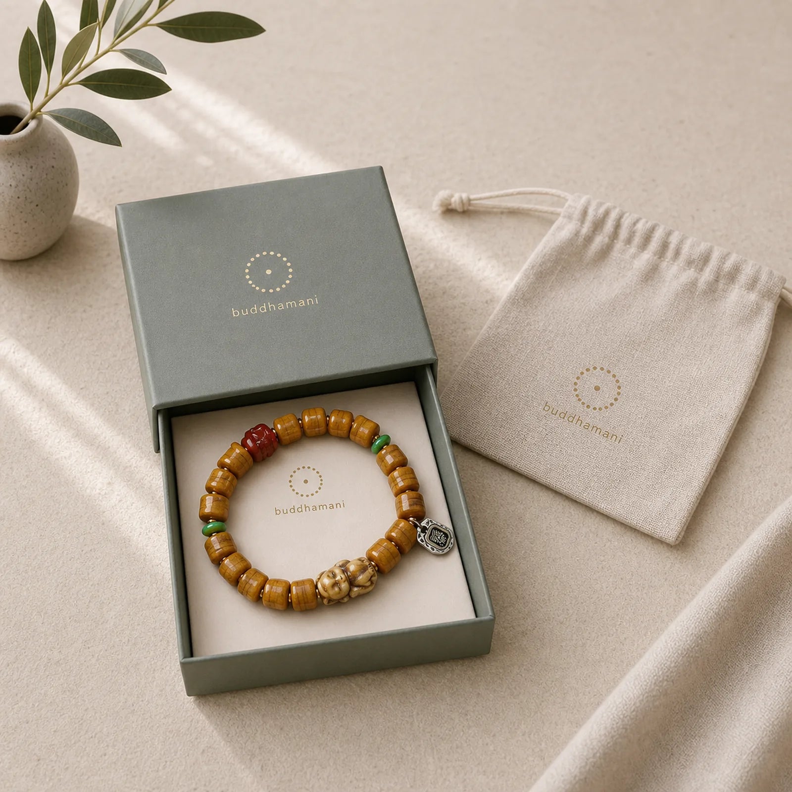 Vintage Tibetan Bone Beads Dzi Bead Cute Fox Balance Bracelet featuring Dzi Bead, Nine-Eye Dzi Bead, Copper