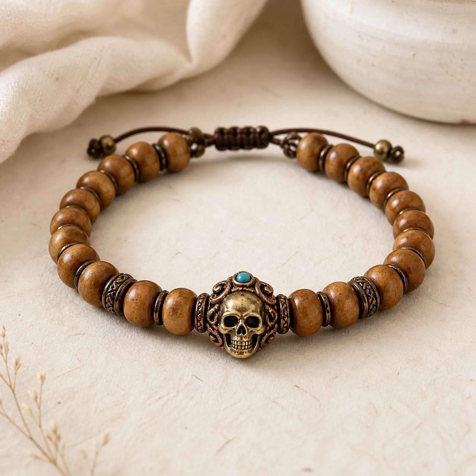 Vintage Tibetan Bone Beads Skull Balance Bracelet featuring Copper