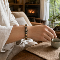 Vintage Tibetan Bone Beads Skull Balance Bracelet featuring Copper