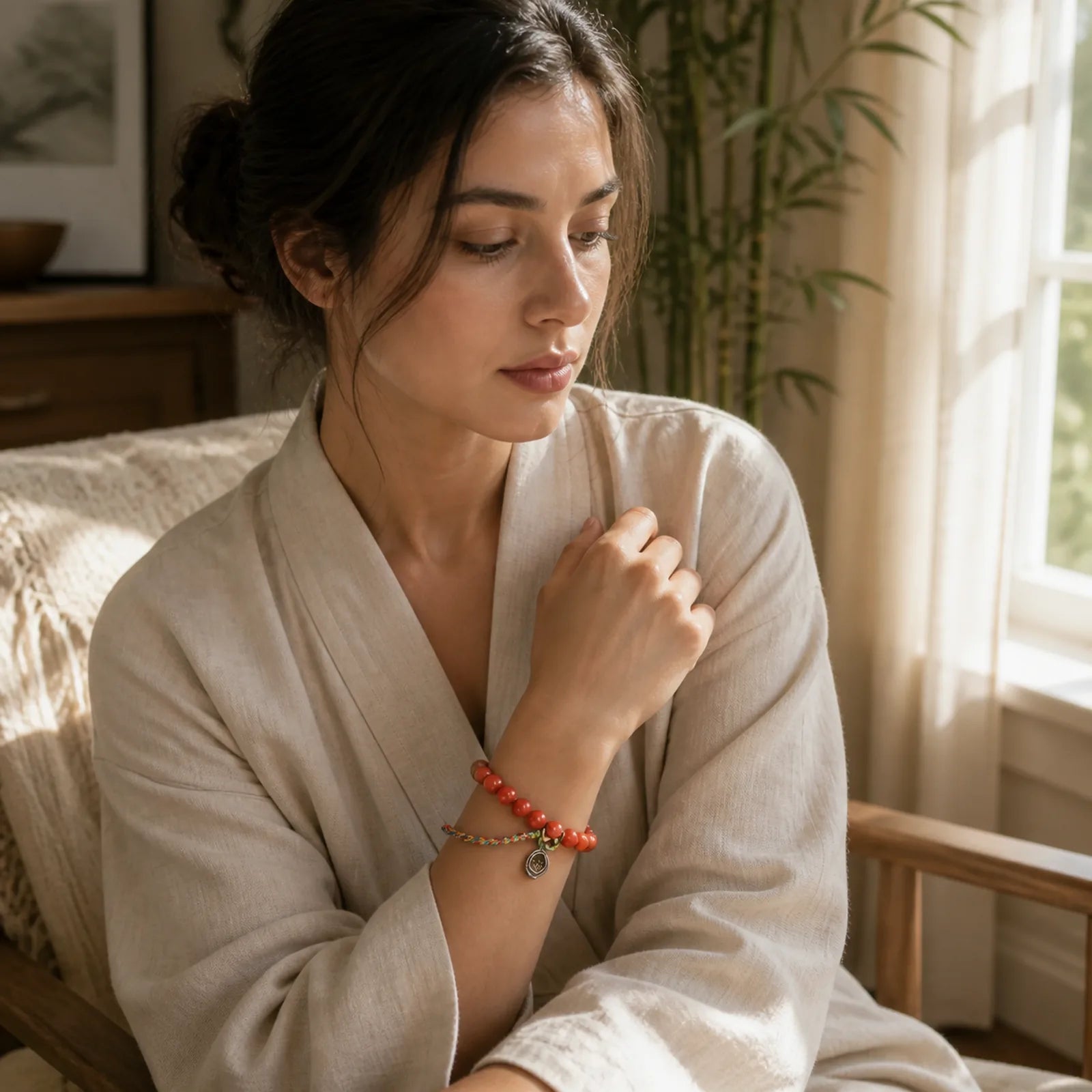 Vintage Tibetan Camel Bone Tassel Luck Bracelet featuring Camel Bone, Dzi Bead, Nine-Eye Dzi Bead
