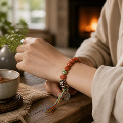 Vintage Tibetan Camel Bone Tassel Luck Bracelet featuring Camel Bone, Dzi Bead, Nine-Eye Dzi Bead