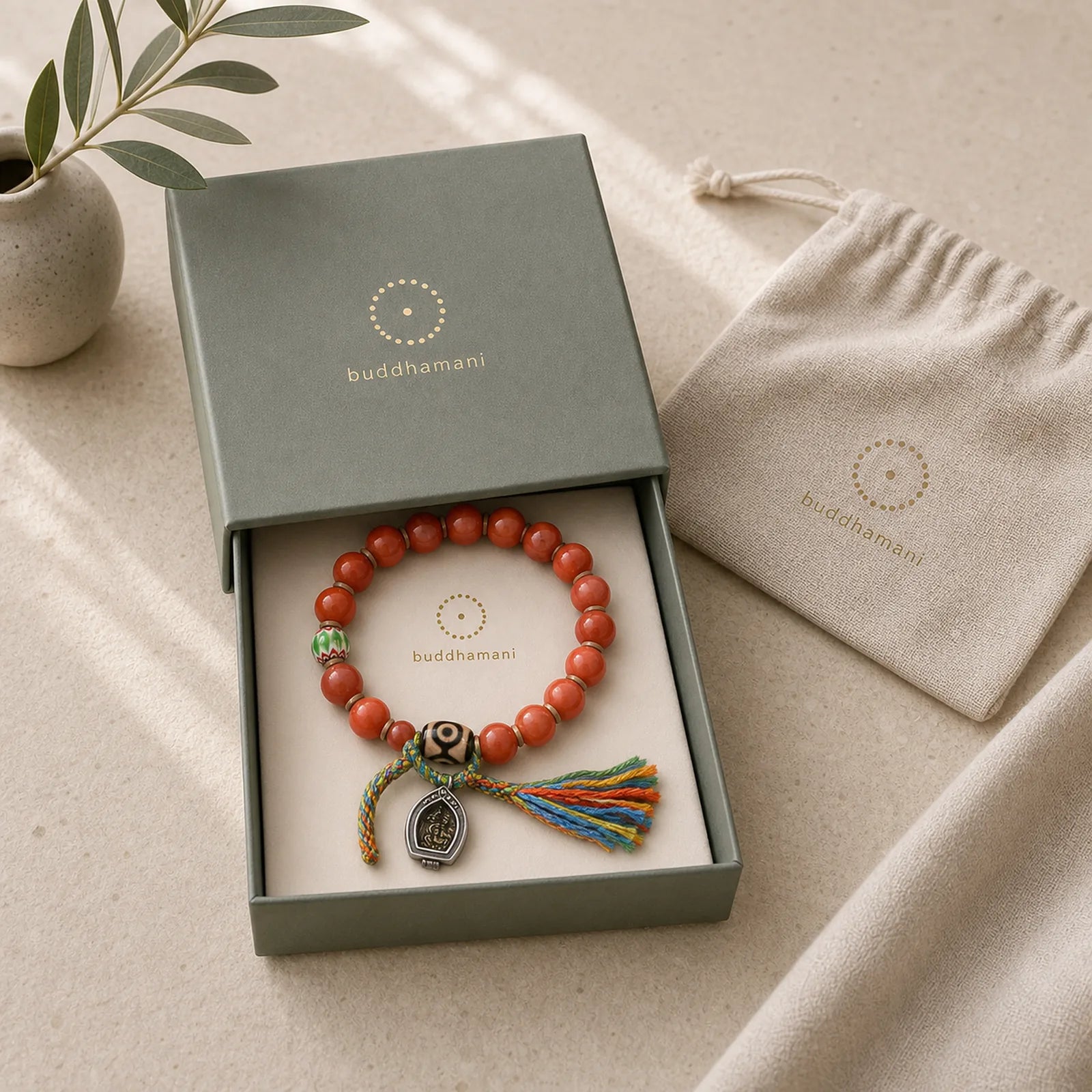 Vintage Tibetan Camel Bone Tassel Luck Bracelet featuring Camel Bone, Dzi Bead, Nine-Eye Dzi Bead