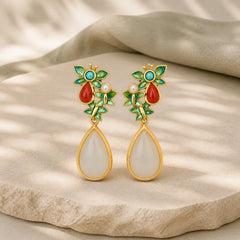 Water Drop White Jade Red Agate Butterfly Protection Drop Dangle Earrings featuring White Jade, Jade, Red Agate