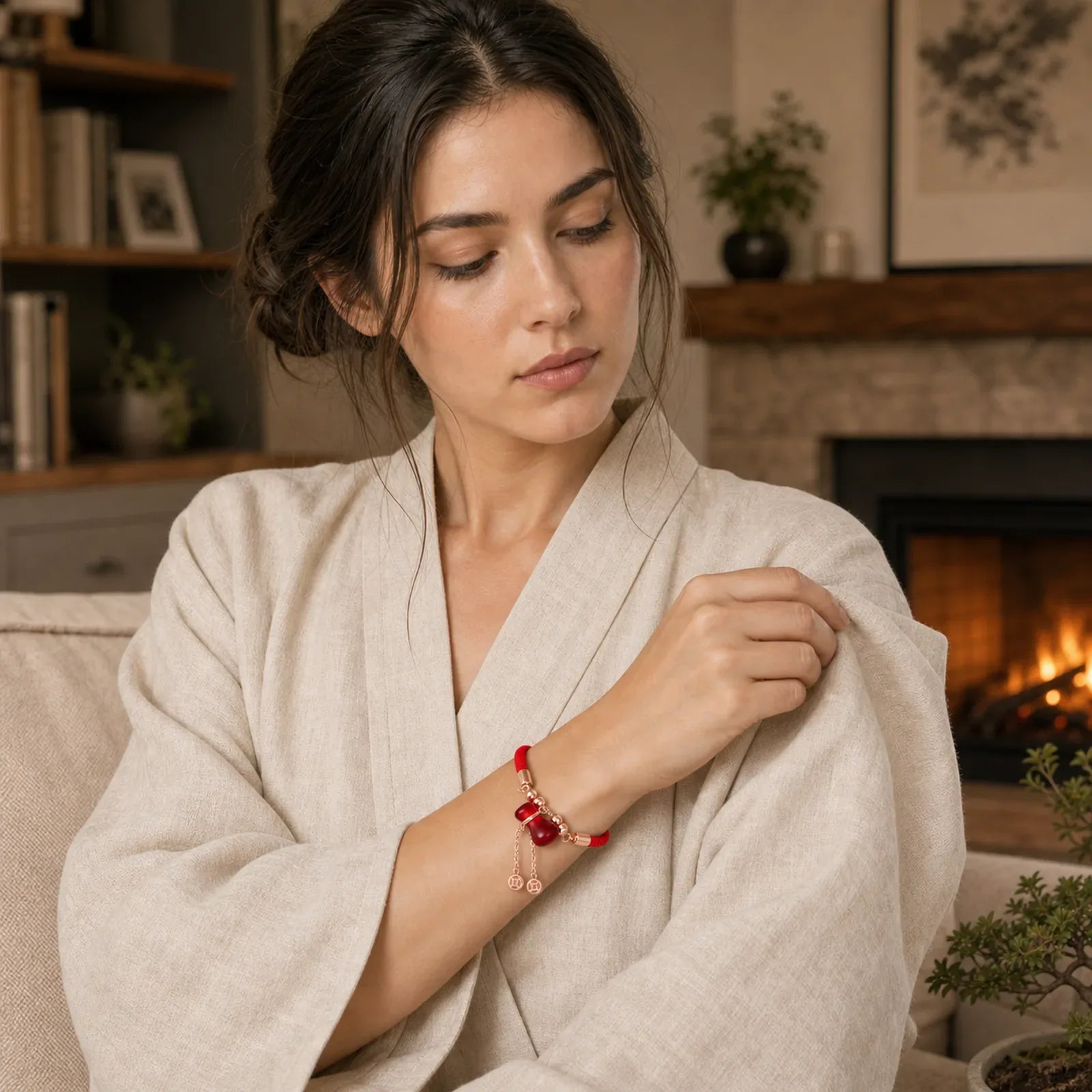 Wealth Attractor Red Agate Red Rope Bracelet featuring Red Agate, Red String