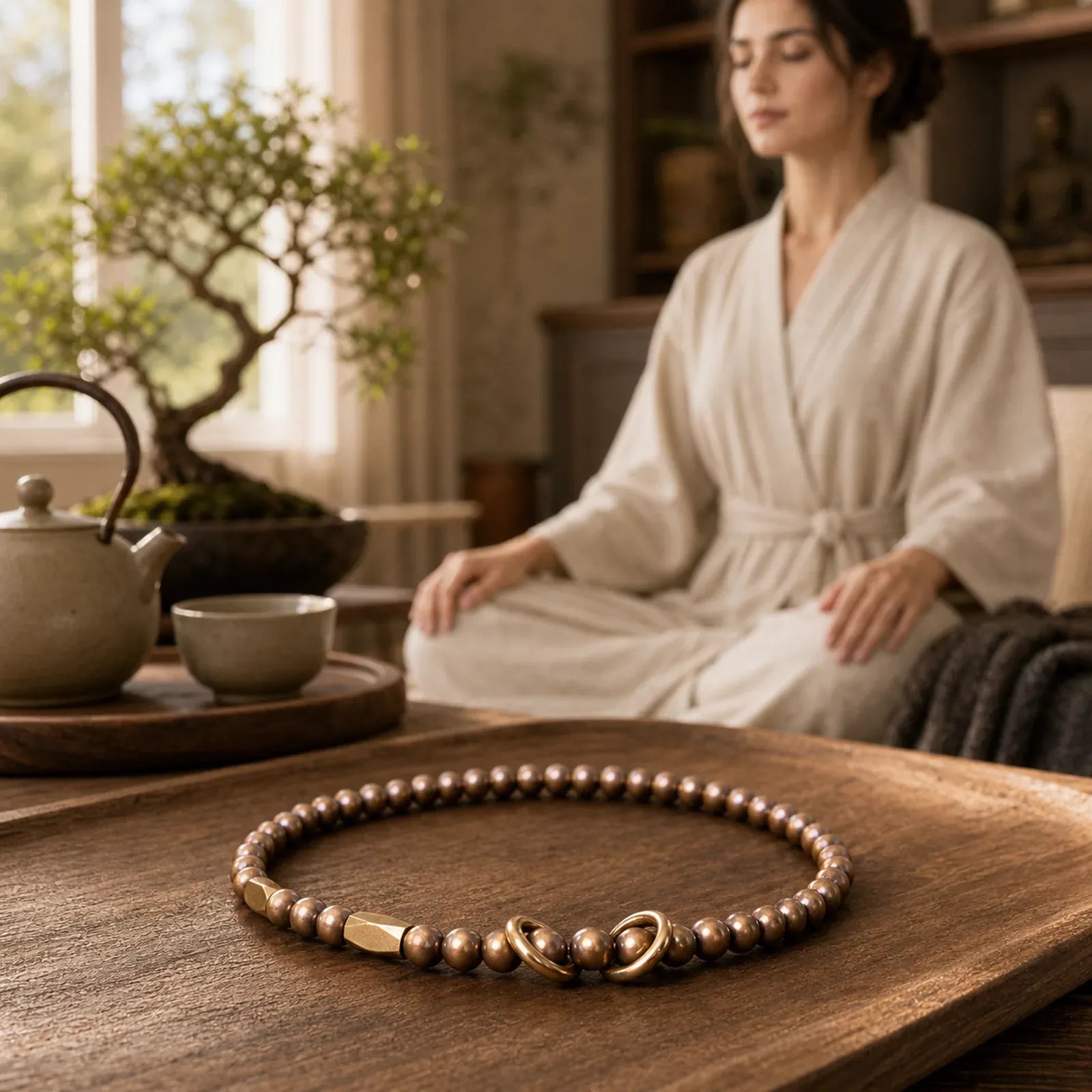 Wealth Self Care Copper Brass Beads Design Couple Bracelet featuring Copper