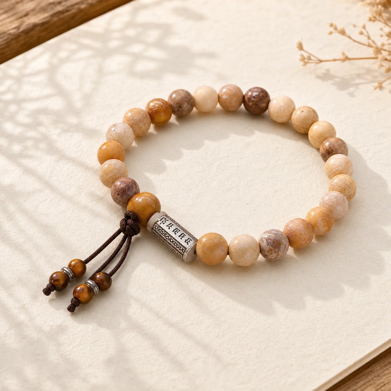 Weathered Stone Om Mani Padme Hum Strengthen Bracelet featuring Weathered Stone, Om Mani Padme Hum, Om