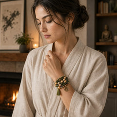 Wenge Wood Layered Tree Tassel Healing Bracelet featuring Wenge Wood, White Turquoise, Turquoise